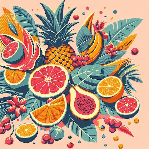 PSD hyperrealistic tropical exotic fresh colorful fruit fruits food pattern transparent background pic