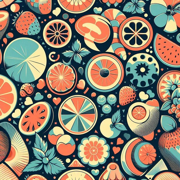 Hyperrealistic tropical exotic fresh colorful fruit fruits food pattern transparent background pic