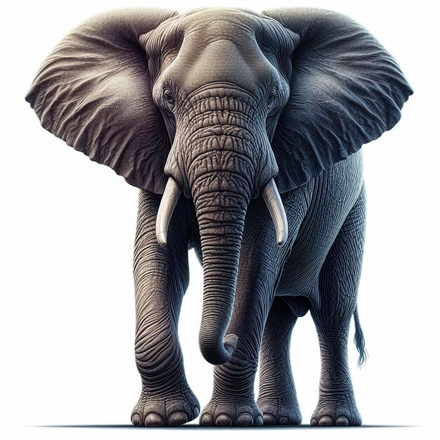 PSD hyperrealistic vector art african wildlife animal elephant isolated white background