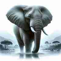 PSD hyperrealistic vector art african wildlife animal elephant isolated white background