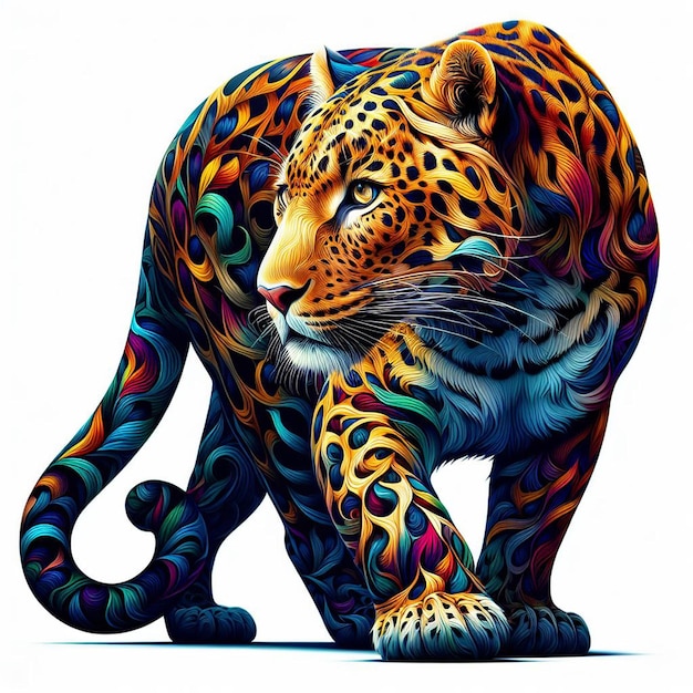 PSD hyperrealistic vector art illustration colorful african leopard portait isolated white background