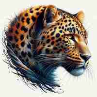 PSD hyperrealistic vector art illustration colorful african leopard portait isolated white background