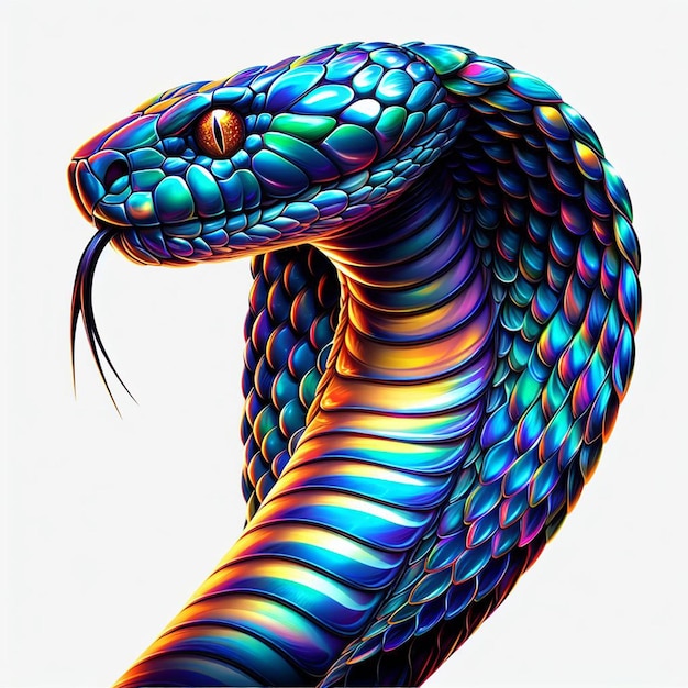 PSD hyperrealistic vector art illustration colorfull african king cobra isolated on white background