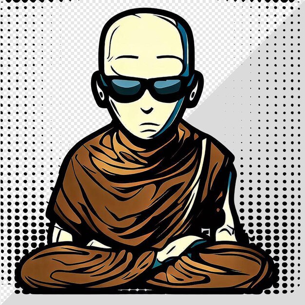 PSD hyperrealistic vector art illustration laughing monk buddhist isolated transparent background avatar