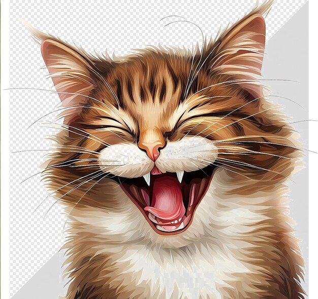 PSD hyperrealistic vector art illustration purring meowing cute cat pet isolated transparent background