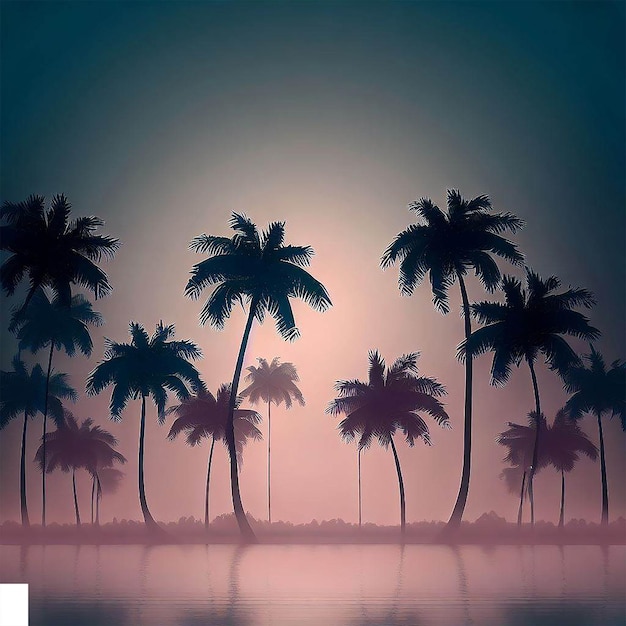 PSD hyperrealistic vector art illustration tropical caribbean palm coconut palm tree beach sunset poster