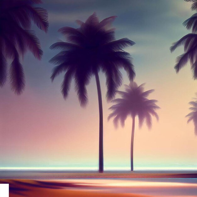 PSD hyperrealistic vector art illustration tropical caribbean palm coconut palm tree beach sunset poster