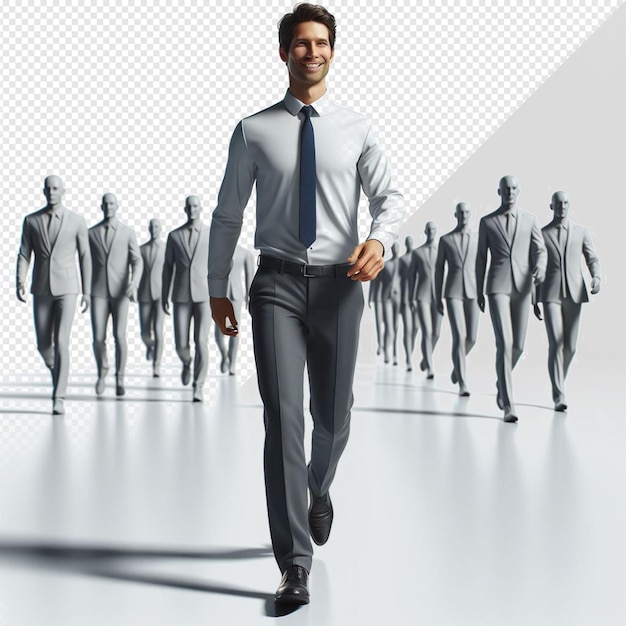 PSD hyperrealistic vector illustration model in business suit walking successful transparent background