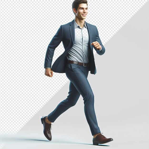 PSD modello di illustrazione vettoriale iperrealistico in abito da lavoro camminando con successo sullo sfondo trasparente
