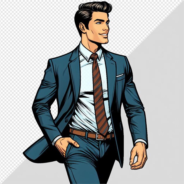 PSD hyperrealistic vector illustration model in business suit walking successful transparent background