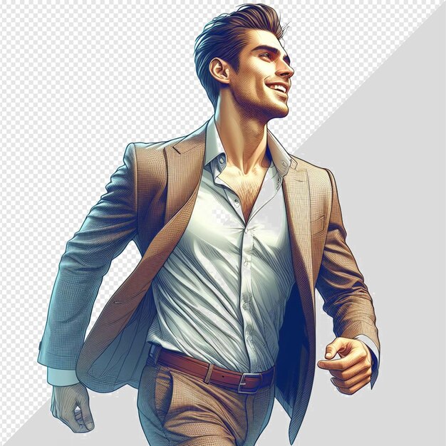 PSD hyperrealistic vector illustration model in business suit walking successful transparent background