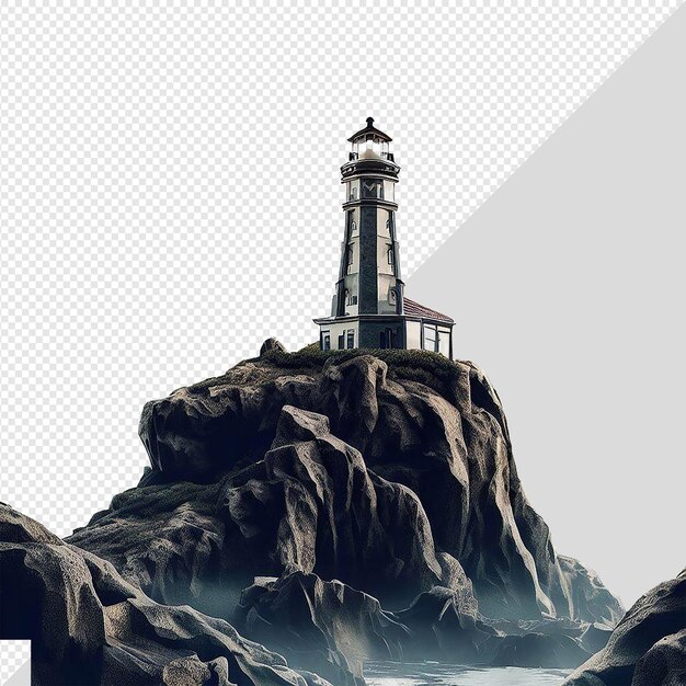 PSD 透明な背景に隔離された灯台の超現実的なベクトルイラスト
