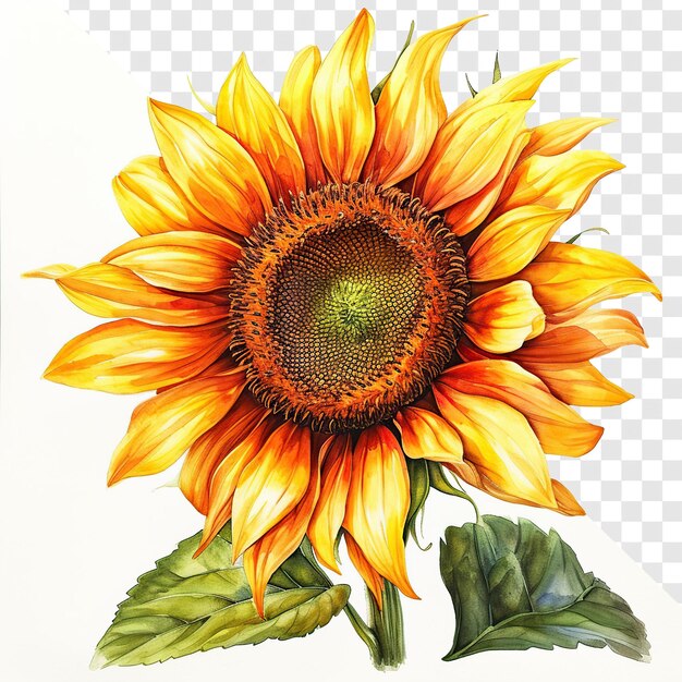 PSD hyperrealistic vibrant sunflower watercolor illustration on transparent background