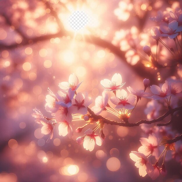 PSD hyperrealistisch beeld kleurrijke lente sakura kersenbloesem festival ochtend dauw zonsondergang hanami uitzicht