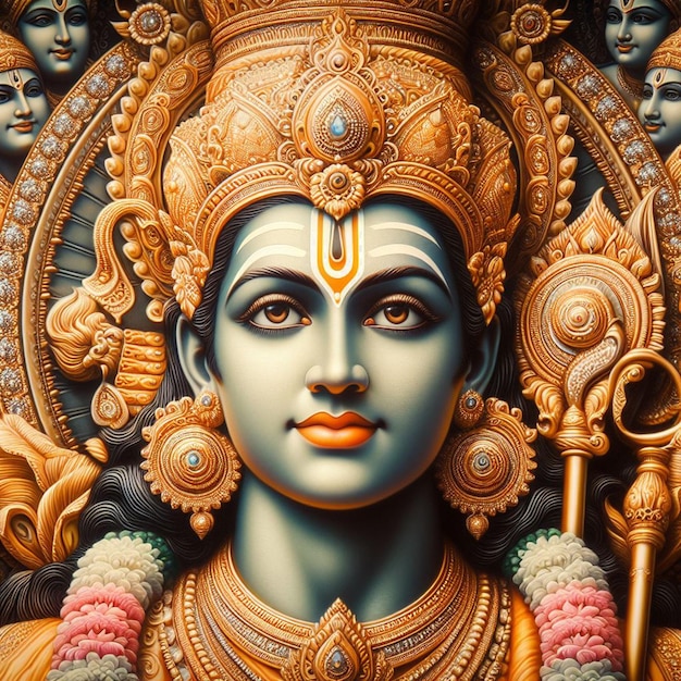 Hyperrealistisch heilig heilig gouden hindoe heer rama navami religieus feest hindoeïsme portret