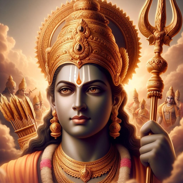 PSD hyperrealistisch heilig heilig gouden hindoe heer rama navami religieus feest hindoeïsme portret