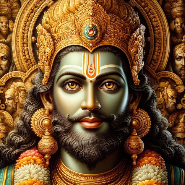 PSD hyperrealistisch heilig heilig gouden hindoe heer rama navami religieus feest hindoeïsme portret