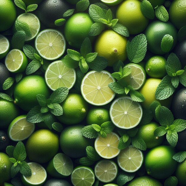 Hyperrealistisch naadloos tropisch fruitig groen geel rood citroen limoenen fruit textuur patroon stof