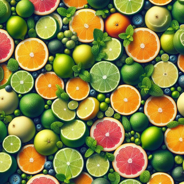 PSD hyperrealistisch naadloos tropisch fruitig groen geel rood citroen limoenen fruit textuur patroon stof