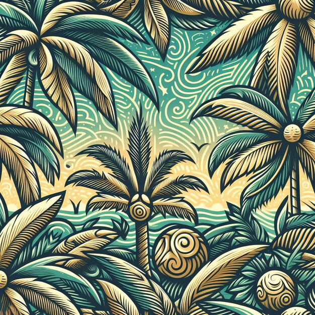 Hyperrealistisch tropisch exotisch kleurrijk kokospalmboom strandpatroon transparante achtergrondfoto