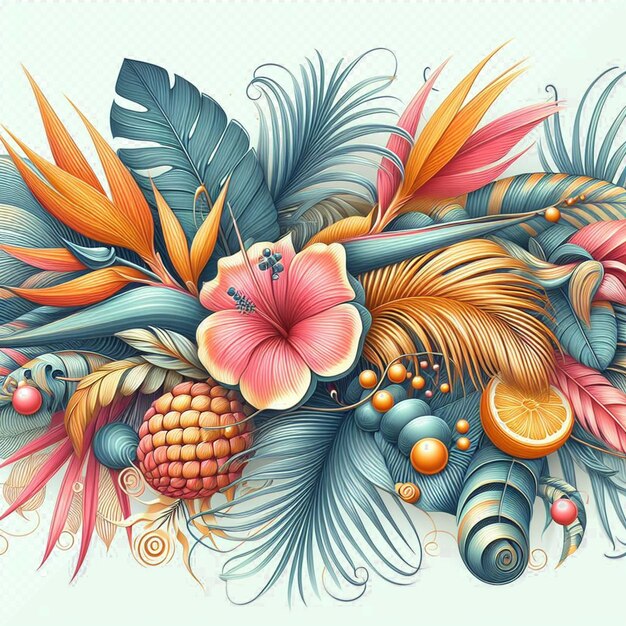 Hyperrealistisch tropisch exotisch vers kleurrijk fruit fruit voedsel patroon transparante achtergrond foto