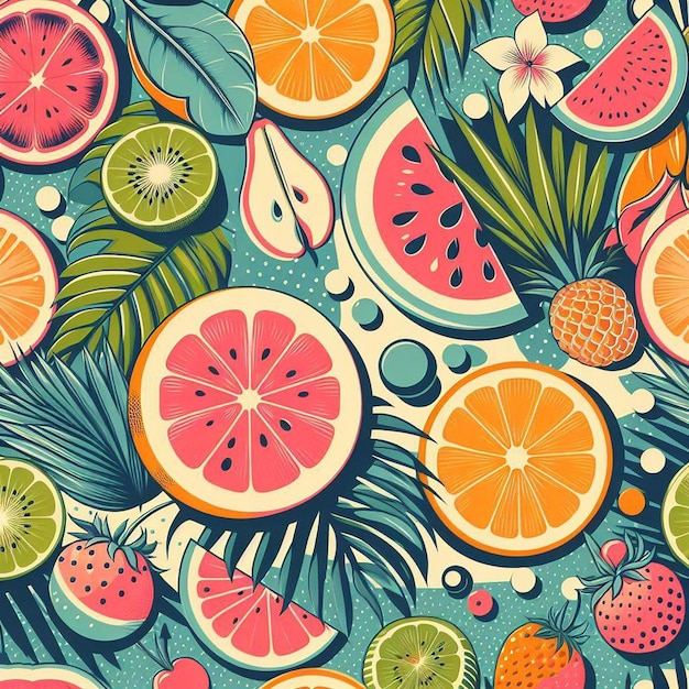 Hyperrealistisch tropisch exotisch vers kleurrijk fruit fruit voedsel patroon transparante achtergrond foto