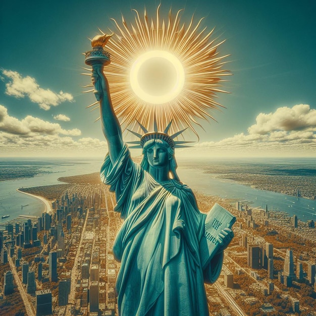 PSD hyperrealistisch vrijheidsbeeld new york skyline verenigde staten symbool van vrijheid poster beeld