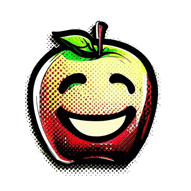 PSD hyperrealistische geïsoleerde lachende glimlachende appelfruit comic cartoon pic illustratie icon avatar