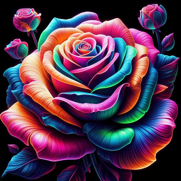 PSD hyperrealistische neon gekleurde cyan magenta gele boeket rozen bloemen transparante achtergrond foto