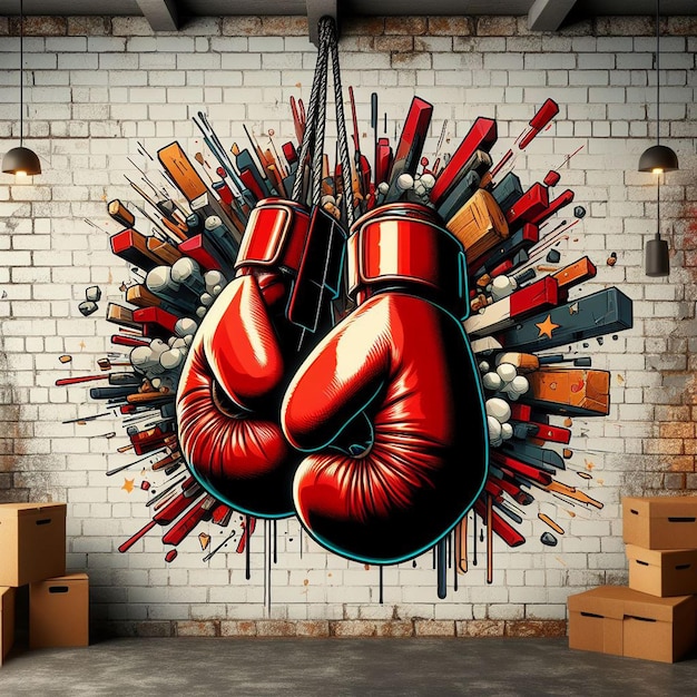 PSD hyperrealistische vector art gebruikte rode oude sport sparring vechten boksen handschoenen behang