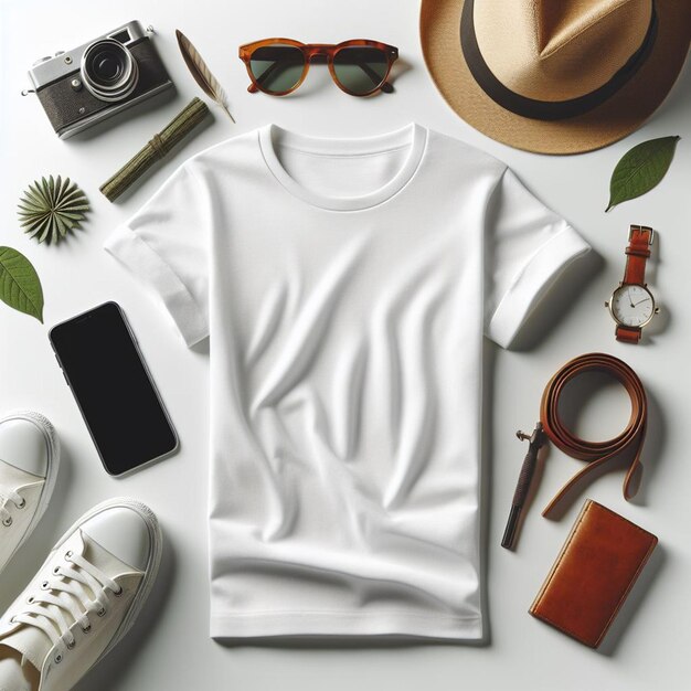 PSD hyperrealistische vector art witte stof vcollar t-shirt mockup mock up geïsoleerde witte achtergrond