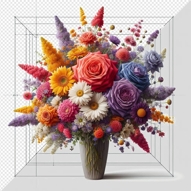 PSD hyperrealistische vectorillustratie boeket kleurrijke bloemen rozen geïsoleerde transparante achtergrond