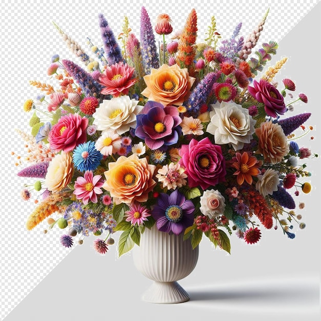 PSD hyperrealistische vectorillustratie boeket kleurrijke bloemen rozen geïsoleerde transparante achtergrond