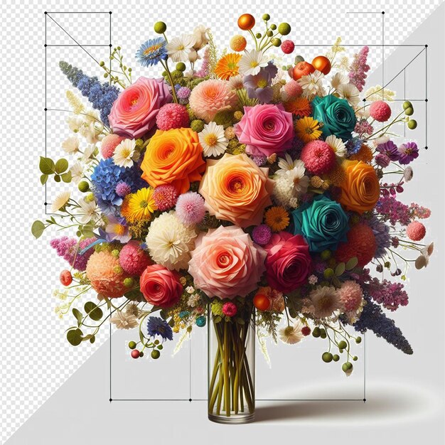 Hyperrealistische vectorillustratie boeket kleurrijke bloemen rozen geïsoleerde transparante achtergrond