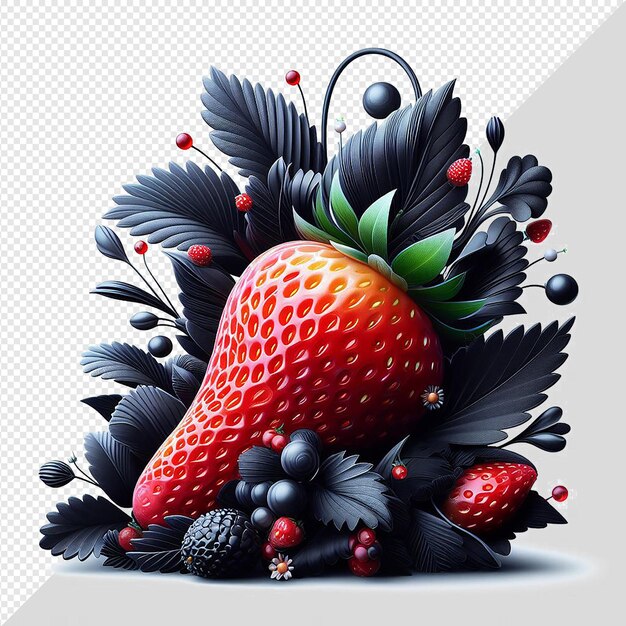 PSD hyperrealistische vectorkunst illustratie fruitige aardbeien bessen geïsoleerde transparante achtergrond