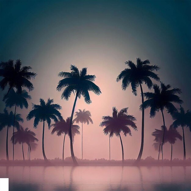 Hyperrealistische vectorkunst illustratie tropische caribische palm kokosnoot palmboom strand zonsondergang poster