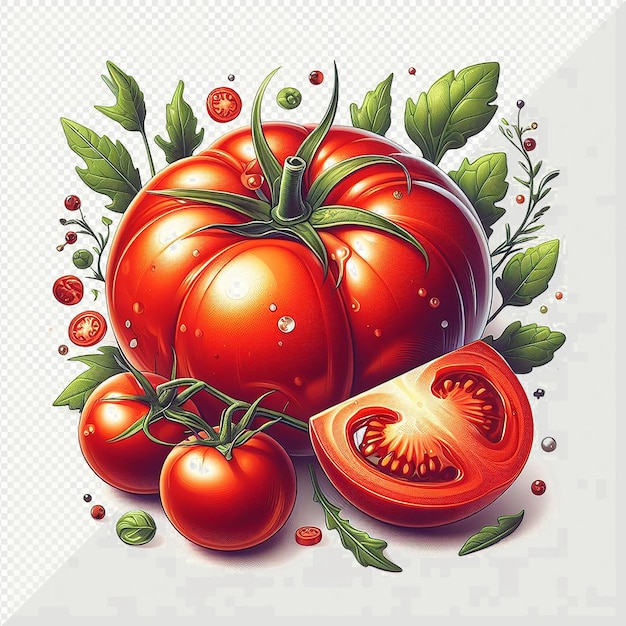 PSD hyperrealistische vectorkunst illustratie van rode smakelijke groente tomaten geïsoleerde doorzichtige achtergrond