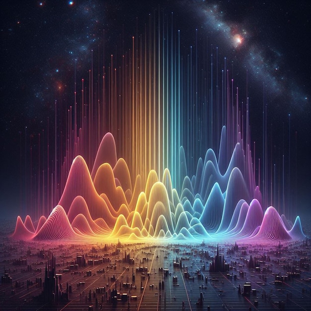 Hyperrealistische vectorkunst kleurrijke regenboog lichtspectrum glazen bol balken behang achtergrond