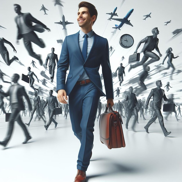 PSD hyperrealistische vectorkunst trendy mannelijke loopende zakenman in pak geïsoleerde witte achtergrond