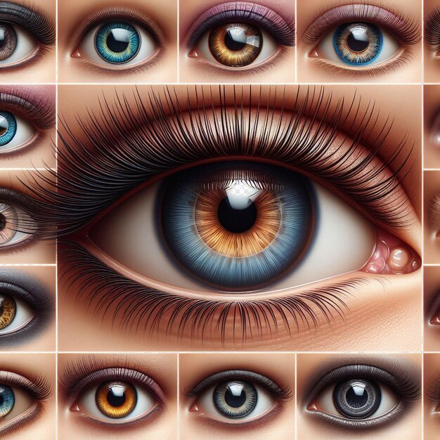 Hyperrealistische vrouwelijke iris oog makro gezicht huid kleurrijke heldere schitterende illustratie