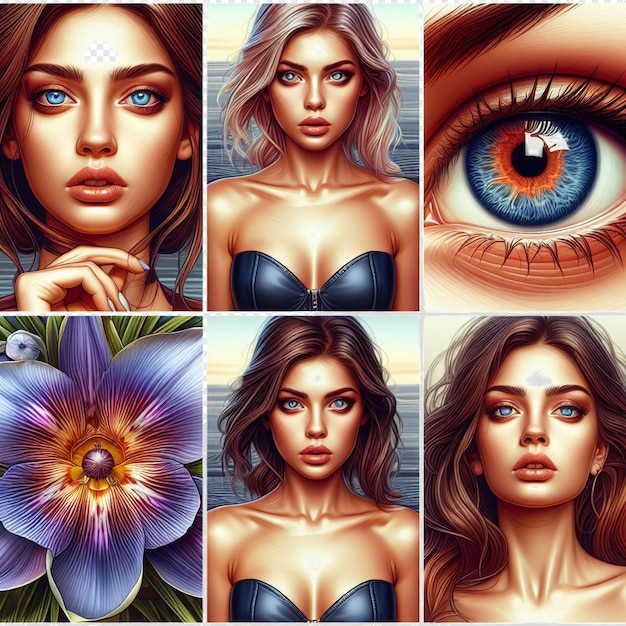 Hyperrealistische vrouwelijke iris oog makro gezicht huid kleurrijke heldere schitterende illustratie