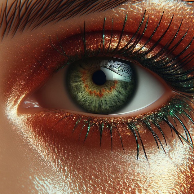 PSD hyperrealistische vrouwelijke iris oog makro gezicht huid kleurrijke heldere schitterende illustratie