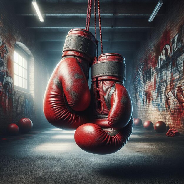 PSD hyperrealistyczna sztuka wektorowa użyła czerwonego starego sportu sparring walki rękawiczki bokserskie tapeta