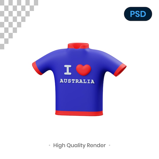 PSD i love australia blue shirt 3d render illustration premium psd