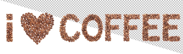 i love coffee word made from coffee beans