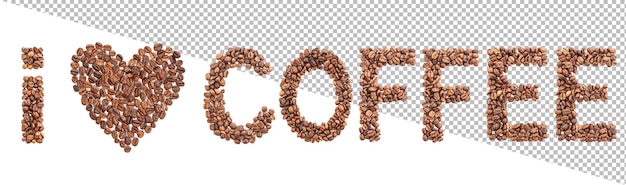 PSD i love coffee word made from coffee beans