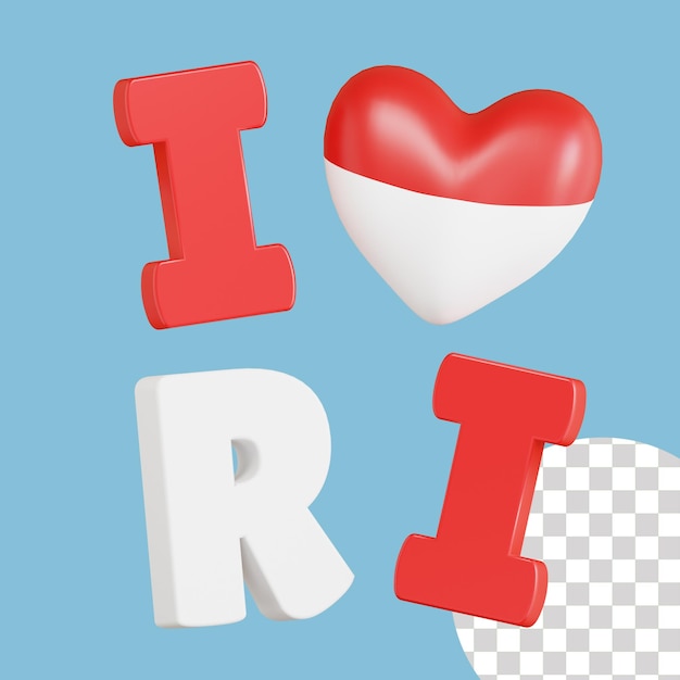 PSD i love indonesia 3d illustration