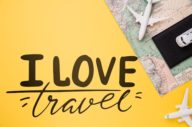 PSD i love travel, lettering concept for traveling