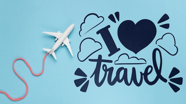 I love travel, motivational lettering quote for holidays traveling concept