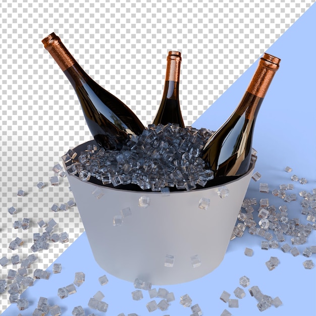 PSD ice bucket with 3 champagne bottles with no background